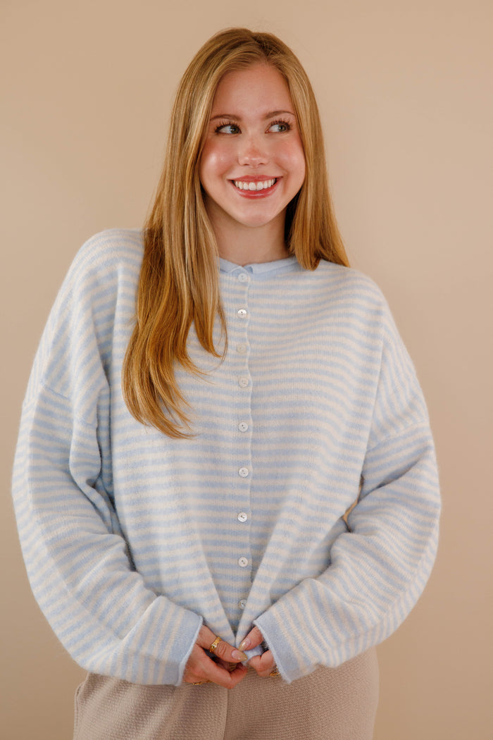 Blue Stripe Cardigan- Things Between Cardigan- Pin-Striped Piper Cardigan