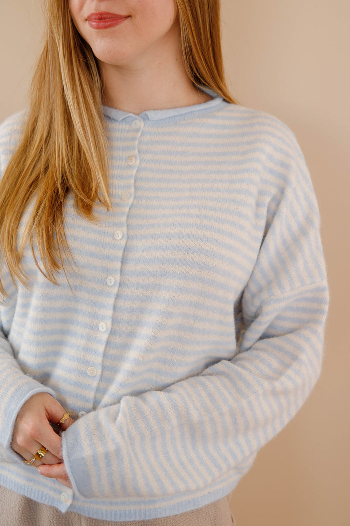 Blue Stripe Cardigan- Things Between Cardigan- Pin-Striped Piper Cardigan