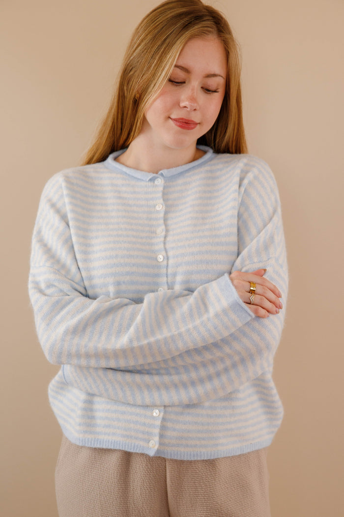 Blue Stripe Cardigan- Things Between Cardigan- Pin-Striped Piper Cardigan