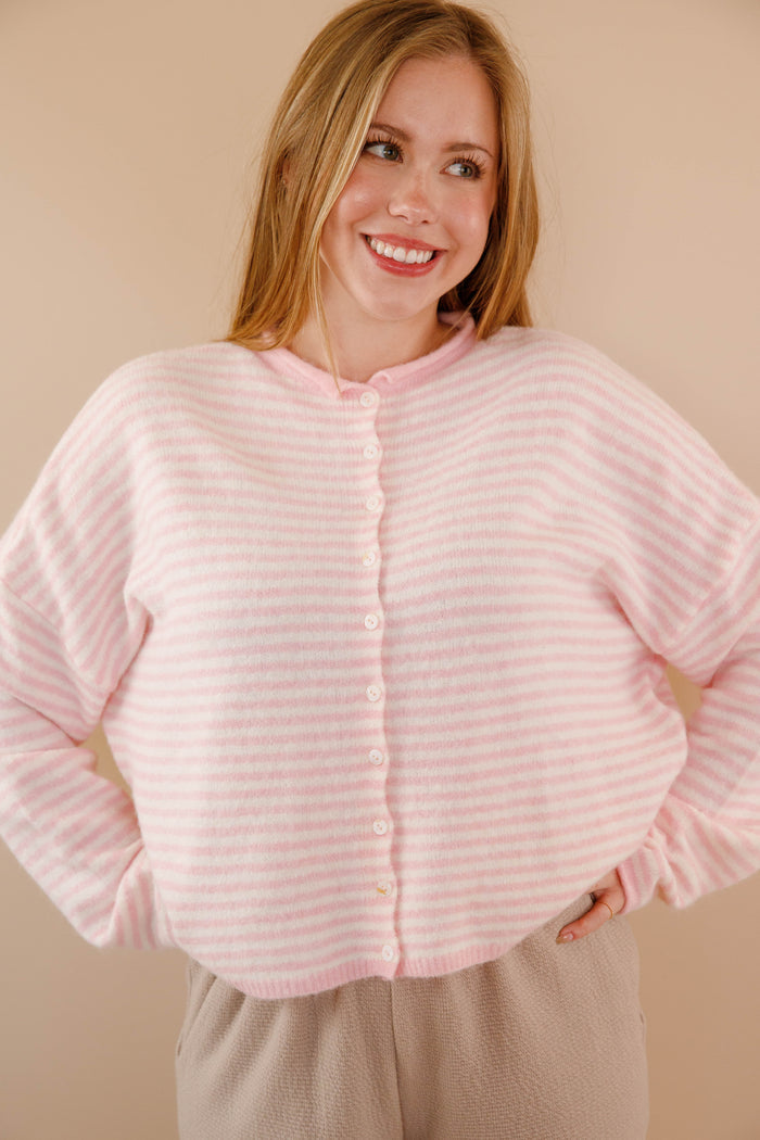 Pink Stripe Cardigan- Things Between Cardigan- Pin-Striped Piper Cardigan
