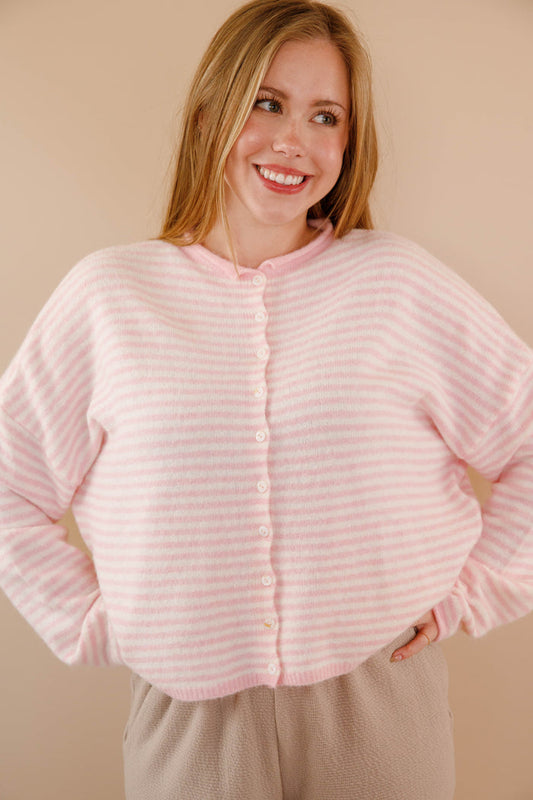 Pink Stripe Cardigan- Things Between Cardigan- Pin-Striped Piper Cardigan