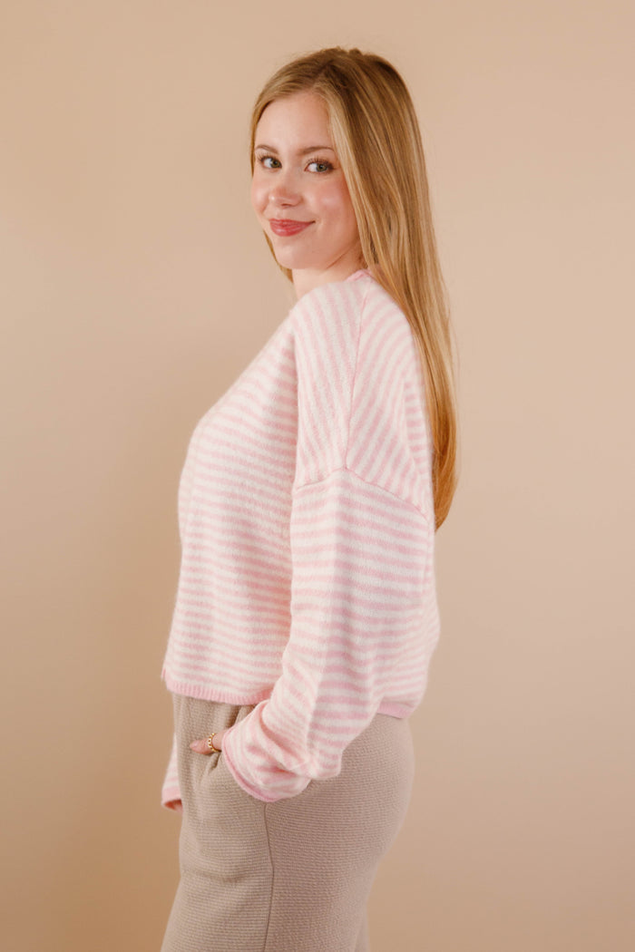 Pink Stripe Cardigan- Things Between Cardigan- Pin-Striped Piper Cardigan