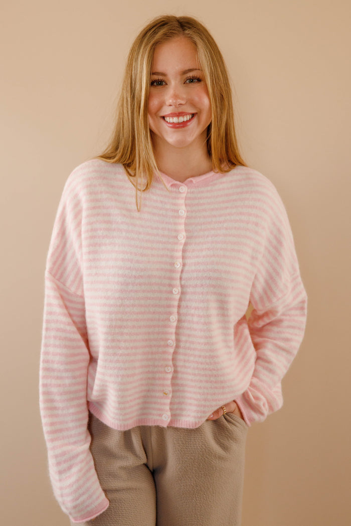 Pink Stripe Cardigan- Things Between Cardigan- Pin-Striped Piper Cardigan