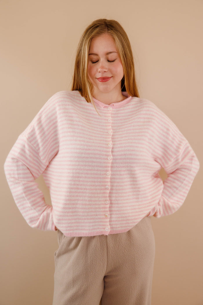 Pink Stripe Cardigan- Things Between Cardigan- Pin-Striped Piper Cardigan