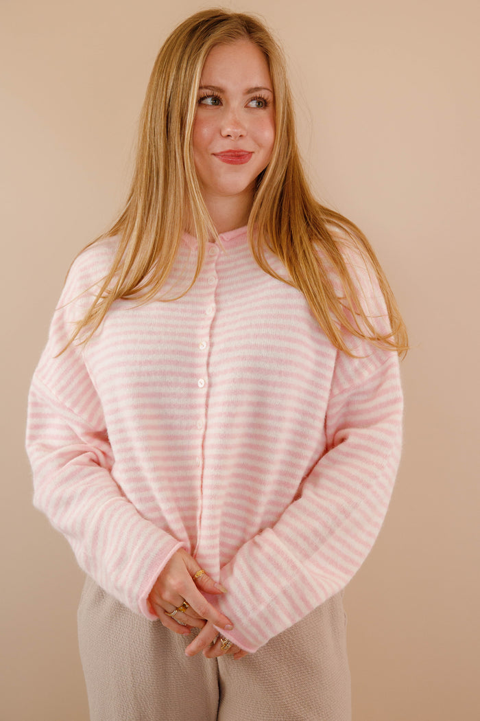 Pink Stripe Cardigan- Things Between Cardigan- Pin-Striped Piper Cardigan