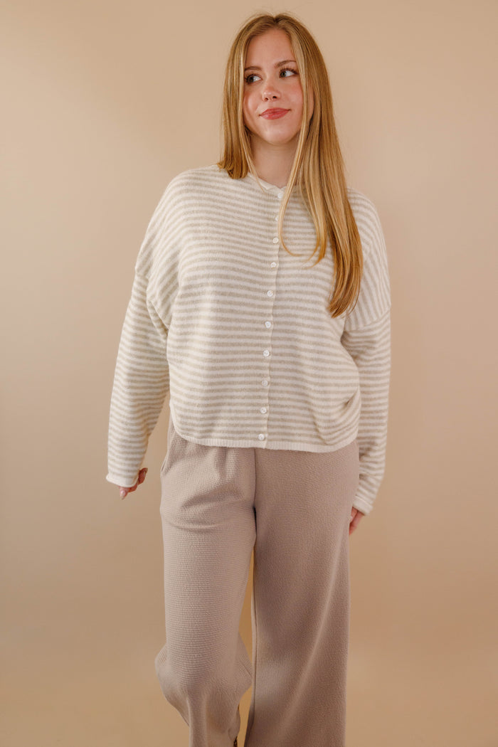Taupe Stripe Cardigan- Things Between Cardigan- Pin-Striped Piper Cardigan