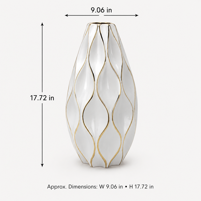 Tall White & Gold Decorative Ceramic Vase