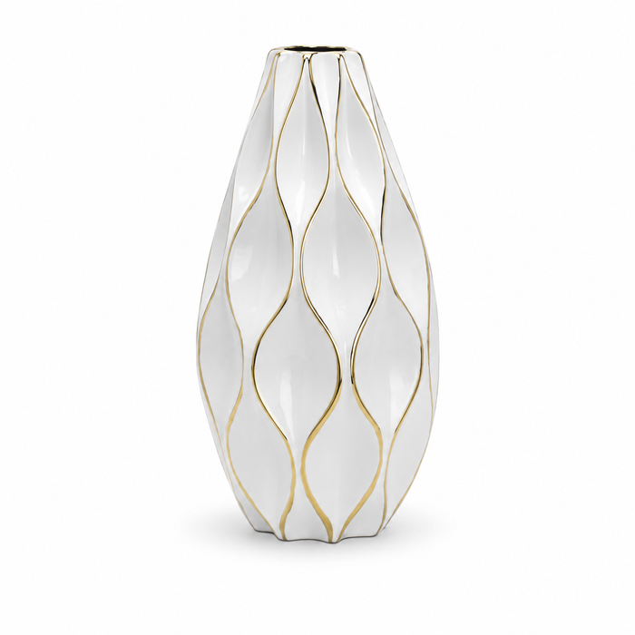 Tall White & Gold Decorative Ceramic Vase