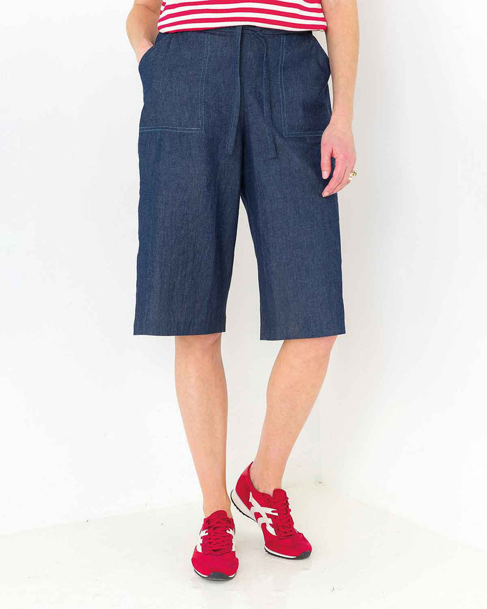 Tamara Navy Pure Cotton Pull On Shorts - The Classic Boutique