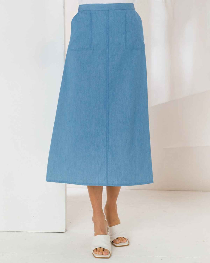 Tamara Pure Cotton A Line Pull On Skirt - Pale Blue - Image 2 - The Classic Boutique