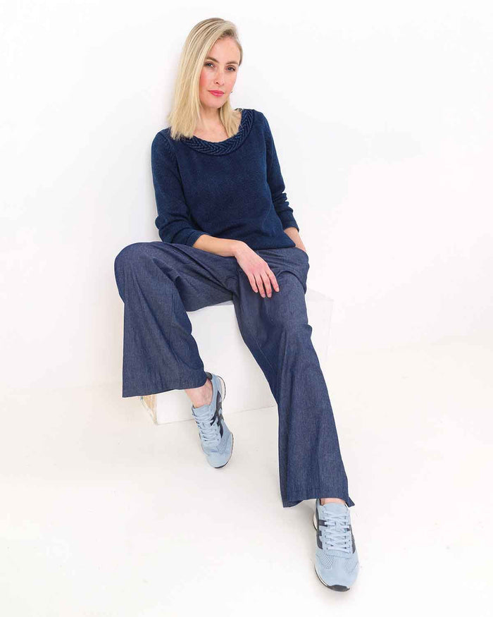 Tamara Pure Cotton Pull On Trousers - Blue - Image 1 - The Classic Boutique