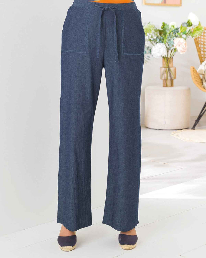 Tamara Pure Cotton Pull On Trousers - Blue - Image 2 - The Classic Boutique
