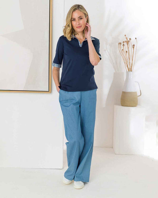 Tamara Pure Cotton Pull On Trousers - Pale Blue - Image 1 - The Classic Boutique