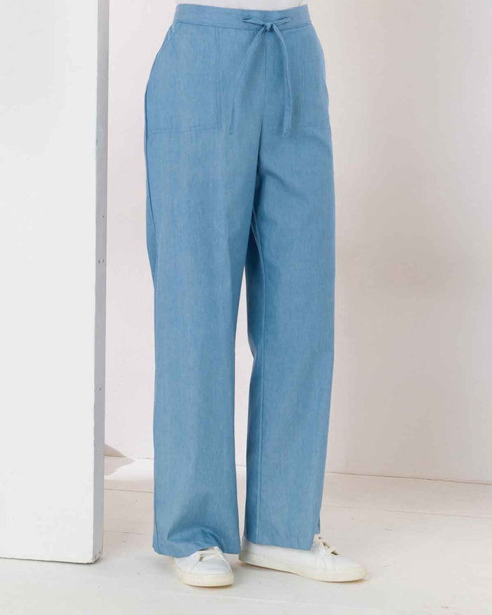 Tamara Pure Cotton Pull On Trousers - Pale Blue - Image 2 - The Classic Boutique