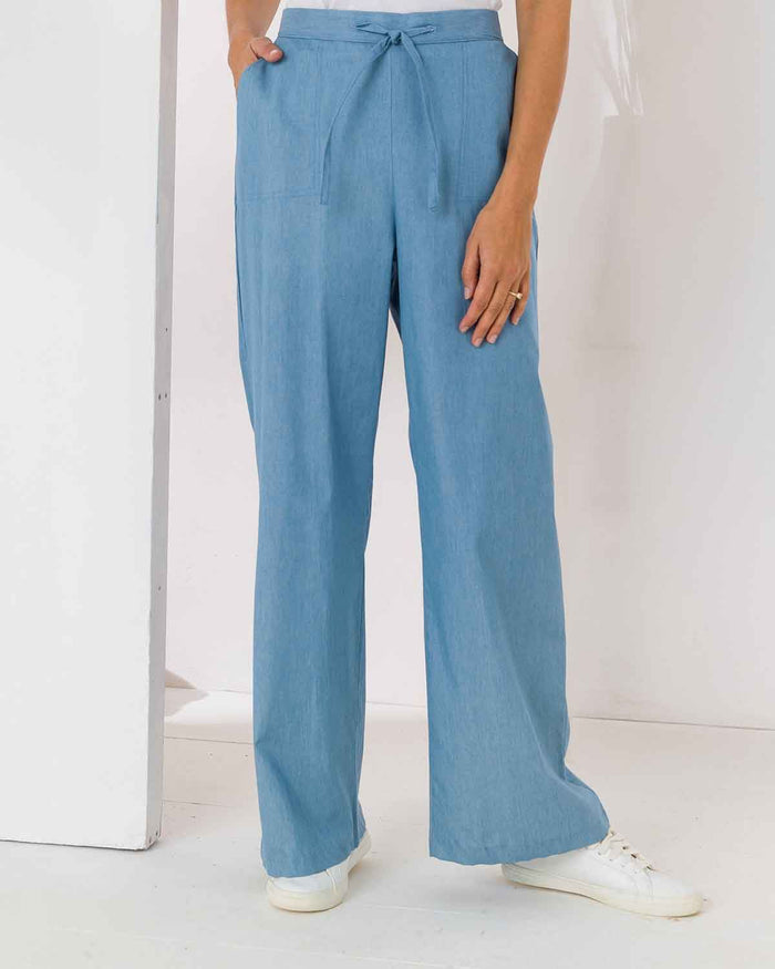 Tamara Pure Cotton Pull On Trousers - Pale Blue - Image 3 - The Classic Boutique