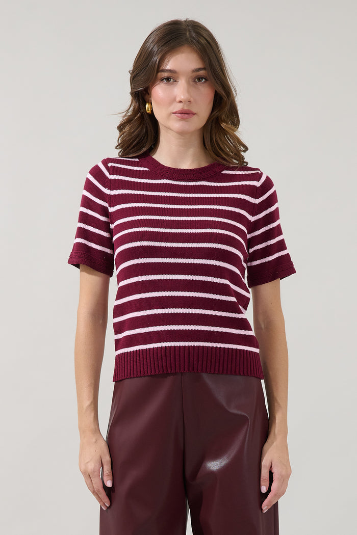 Tessie Stripe Short Sleeve Sweater Top