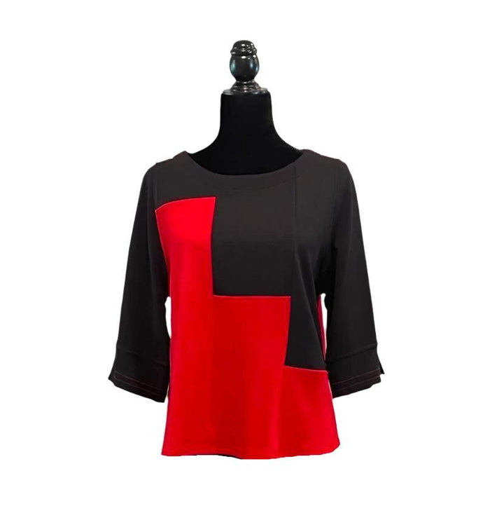 Textured Colorblock Top in Red & Black- 3252