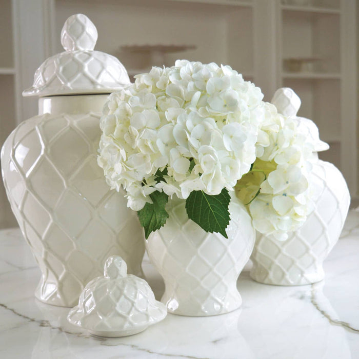 Textured White Chinoiserie Small Porcelain Ginger Jar