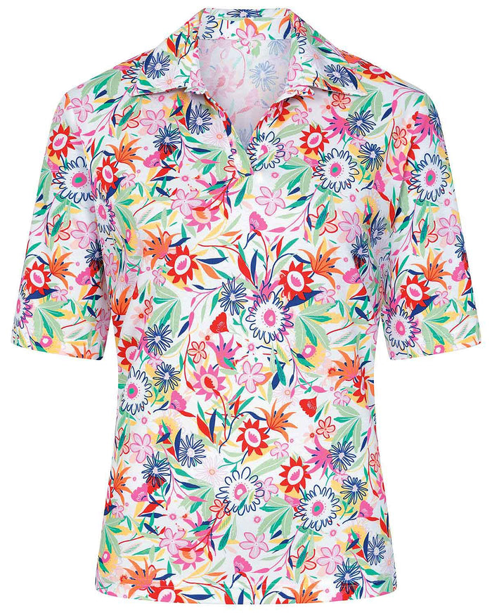 Thea Floral Cotton Short Sleeved Polo Top - Image 3 - The Classic Boutique
