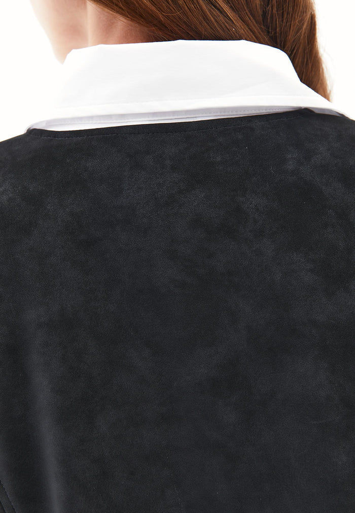 Tie Waist Suede Vest - BLACK