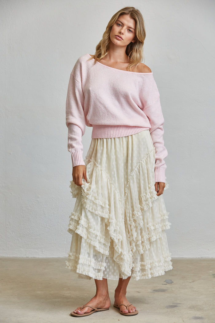 Tiered Ruffle Lace Maxi Skirt