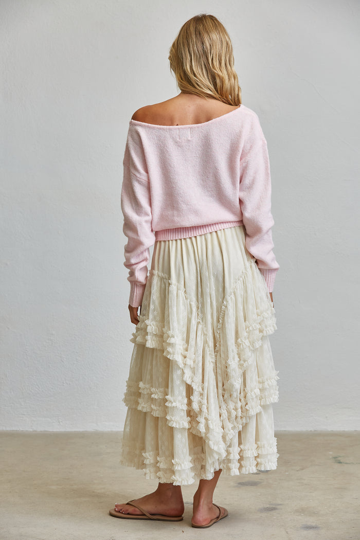 Tiered Ruffle Lace Maxi Skirt