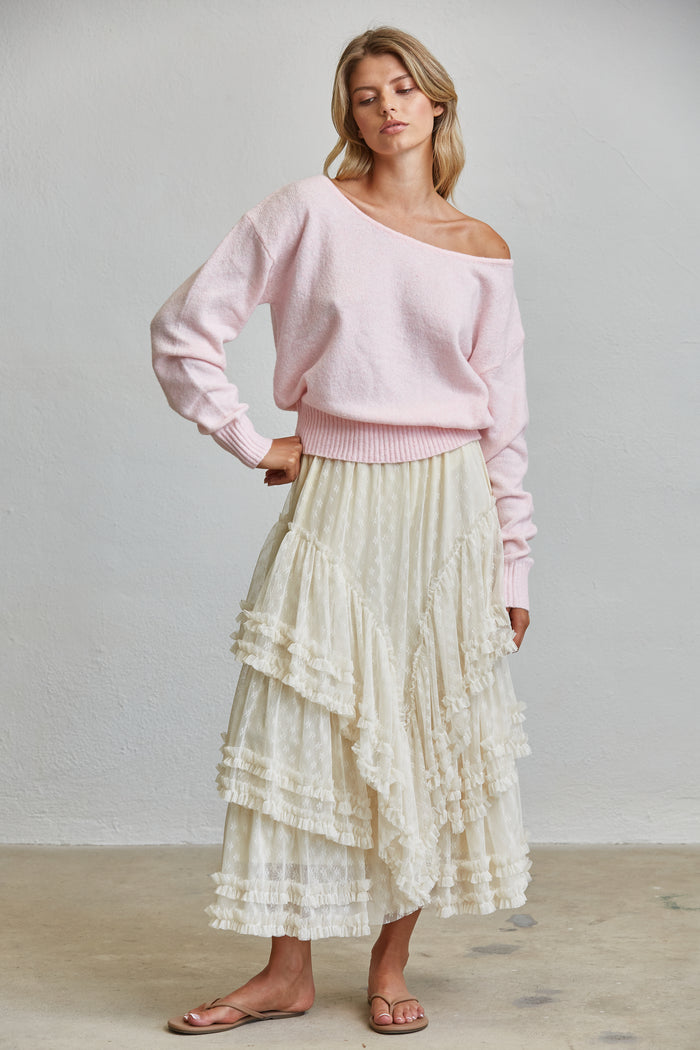 Tiered Ruffle Lace Maxi Skirt