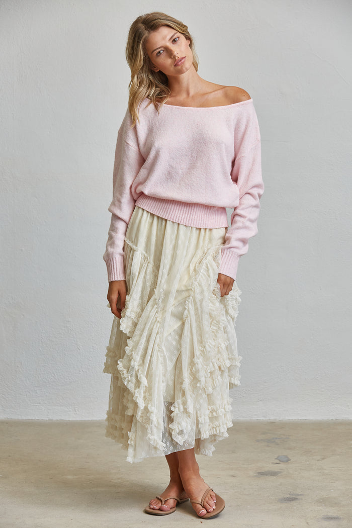 Tiered Ruffle Lace Maxi Skirt