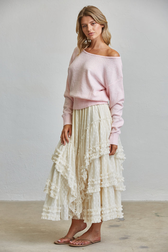 Tiered Ruffle Lace Maxi Skirt