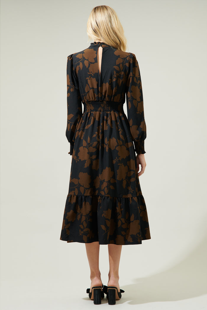 Toffee Floral Caitlyn Smock Sleeve Midi Dress