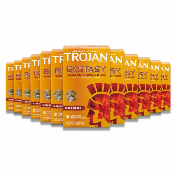 Trojan - Ultra Ribbed Ecstasy Lubricated Condoms - 10 Count -  48 Pack