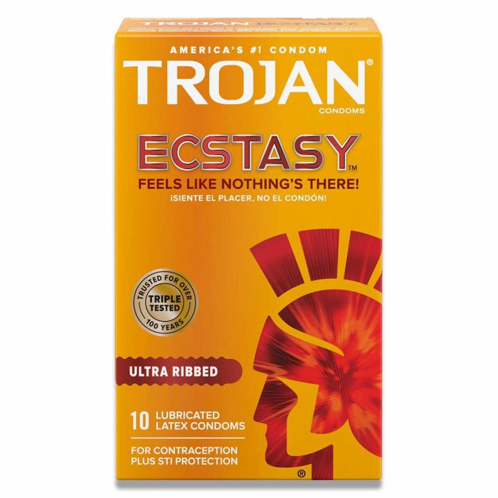 Trojan - Ultra Ribbed Ecstasy Lubricated Condoms - 10 Count -  48 Pack