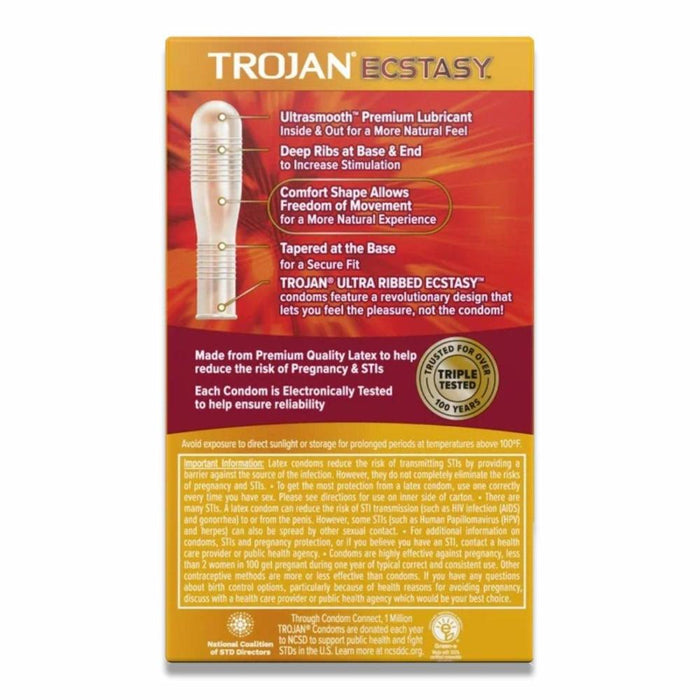 Trojan - Ultra Ribbed Ecstasy Lubricated Condoms - 10 Count -  48 Pack