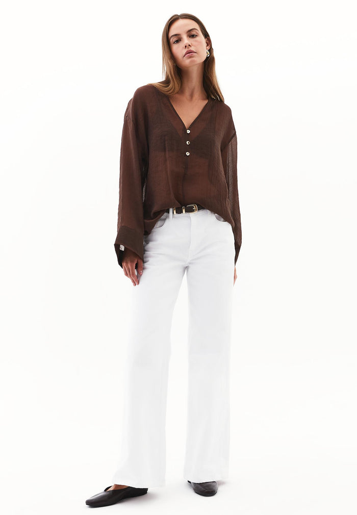 Tunic Blouse With Button Details - CHICORY COFFEE