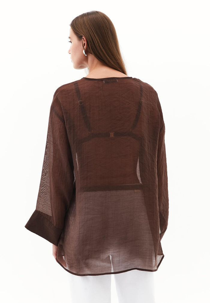 Tunic Blouse With Button Details - CHICORY COFFEE