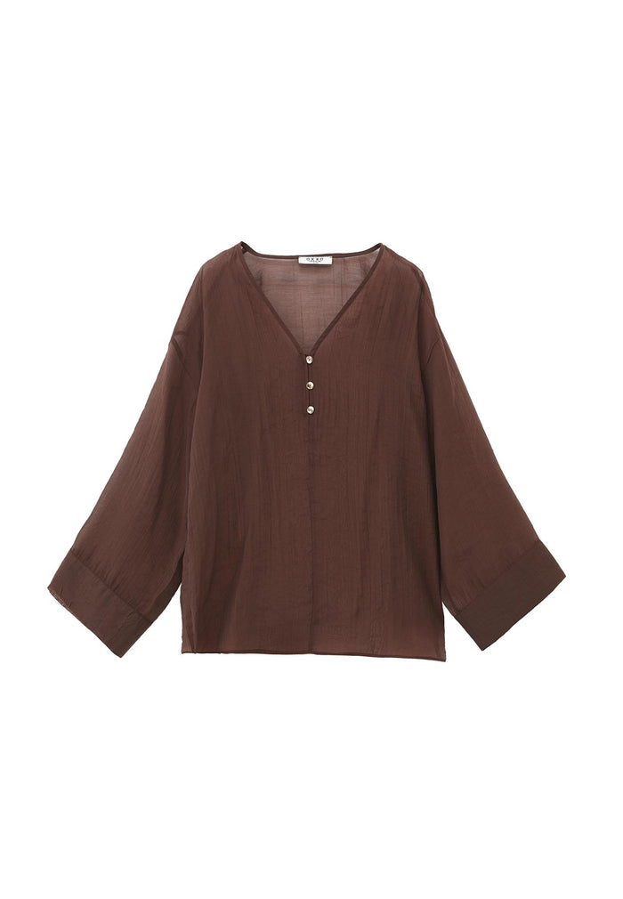 Tunic Blouse With Button Details - CHICORY COFFEE