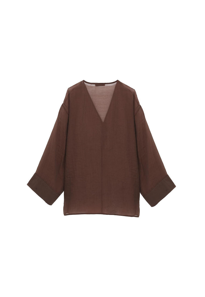 Tunic Blouse With Button Details - CHICORY COFFEE