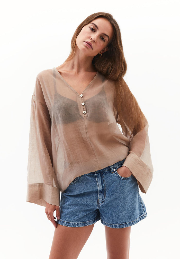 Tunic Blouse With Button Details - SAVANNAH TAN