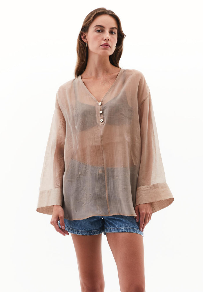 Tunic Blouse With Button Details - SAVANNAH TAN