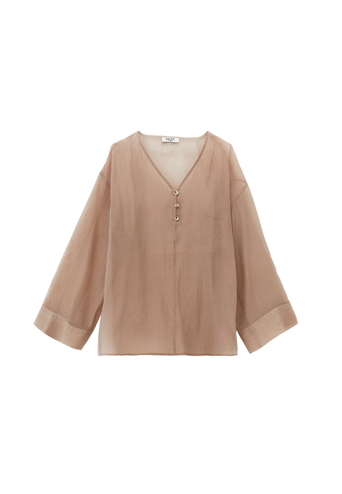 Tunic Blouse With Button Details - SAVANNAH TAN