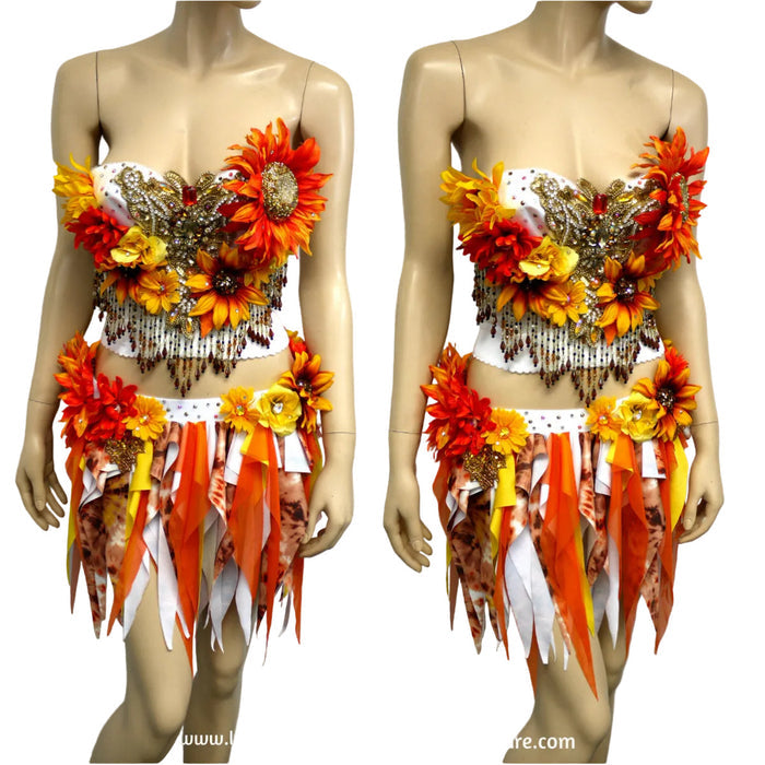 Two Piece Sun Flower Autumn Fall Fairy Bustier Corset and Skirt Costume