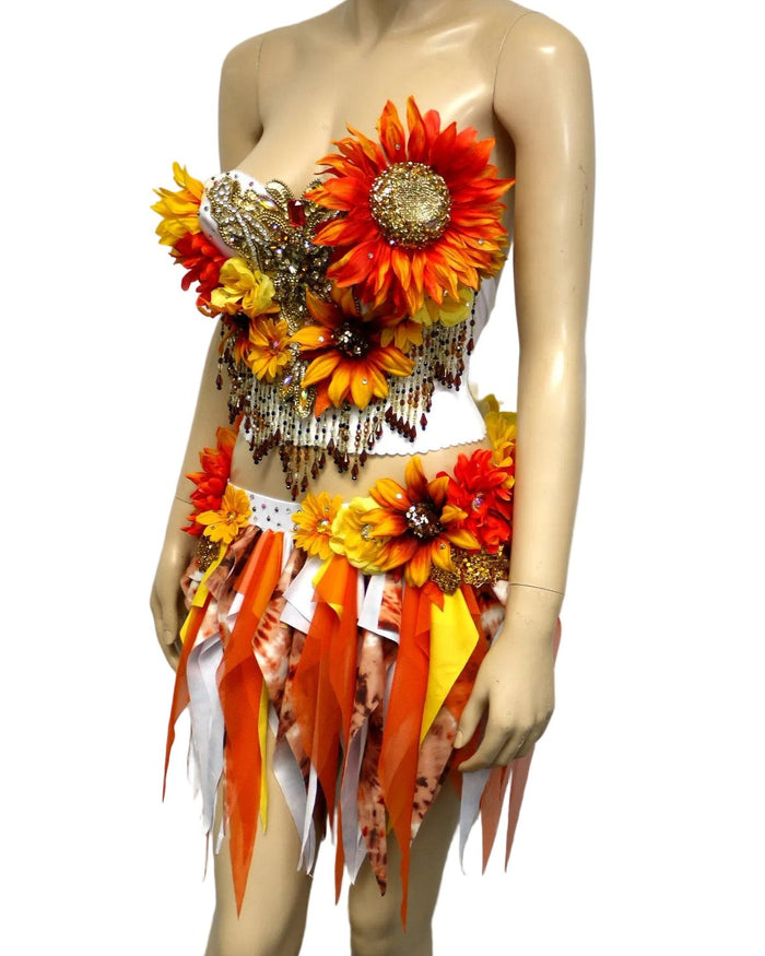 Two Piece Sun Flower Autumn Fall Fairy Bustier Corset and Skirt Costume
