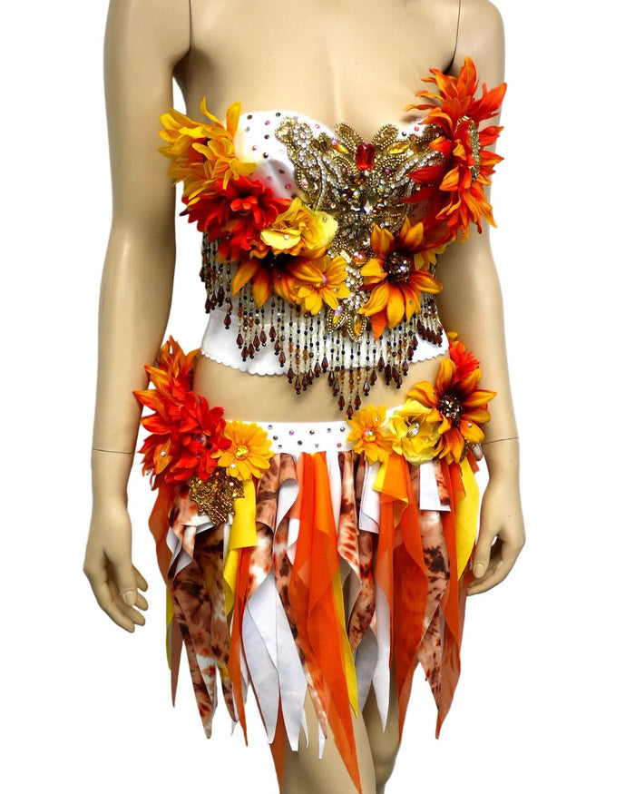 Two Piece Sun Flower Autumn Fall Fairy Bustier Corset and Skirt Costume