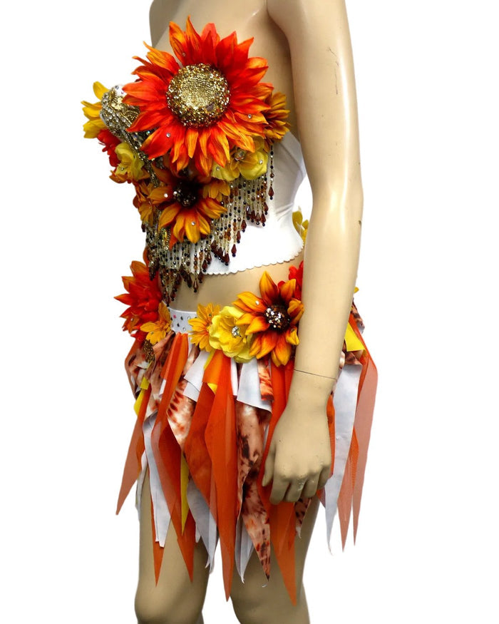 Two Piece Sun Flower Autumn Fall Fairy Bustier Corset and Skirt Costume