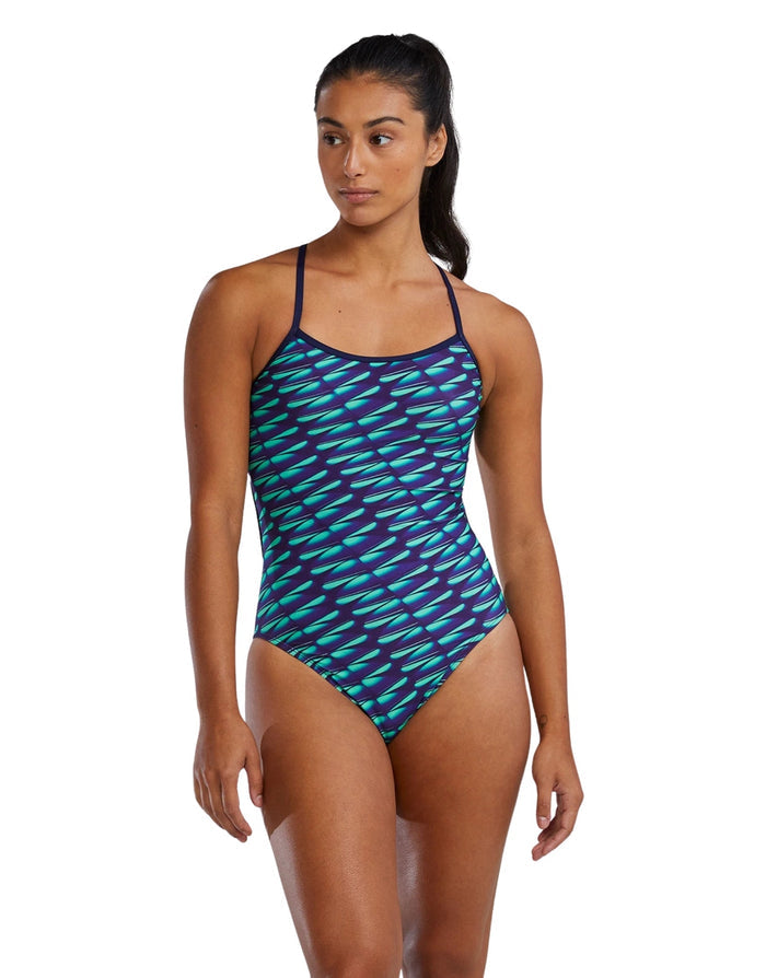 Navy green Dragonflyte Durafast Elite Trinity swimsuit with abstract print