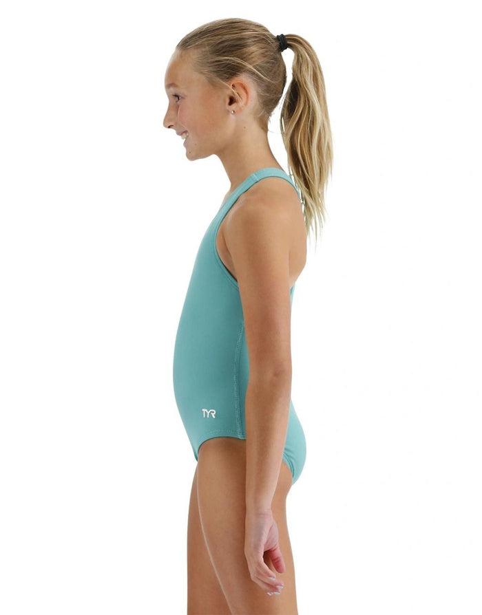 TYR girls solid Durafast Elite turquoise racerback one-piece swimsuit