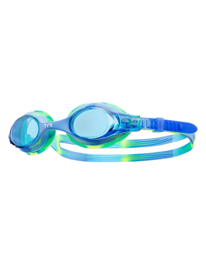 Tyr Swimples Tie Dye junior goggles in blue green with comfy head strap