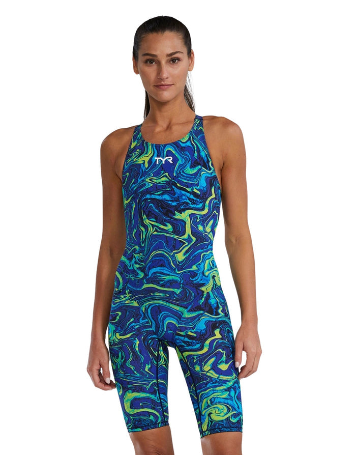 Tyr Thresher Hyperblitz Open Back blue green marbled kneeskin