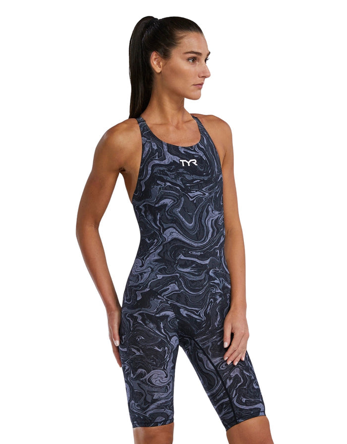 Tyr Thresher Hyperblitz Open womens black gray wave swimsuit