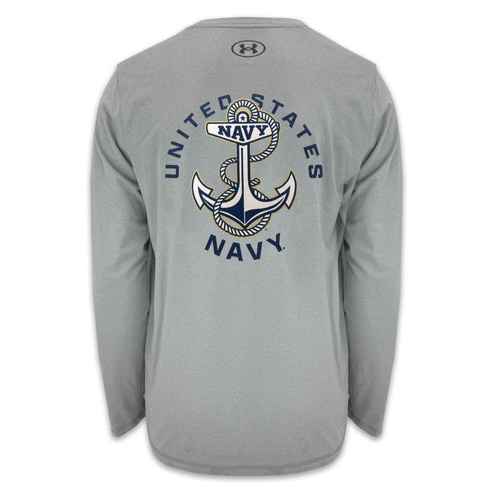 United States Navy Anchor Under Armour Tech Long Sleeve T-Shirt (Grey)